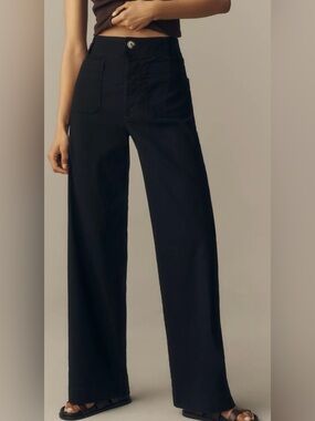 Maeve The Colette Pants Black Wide Leg Full Length High Rise 32 P Magic Fabric